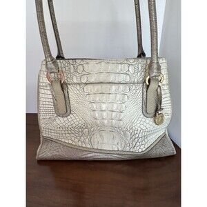 Brahmin Ivory White Melbourne Croc Embossed Leather Shoulder Tote Handbag Purse